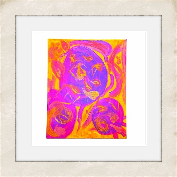 Relois Original Abstract Paintings (2) on Canvas. Pink, Purple, Gold. 20”x16” - Picture 3 of 10